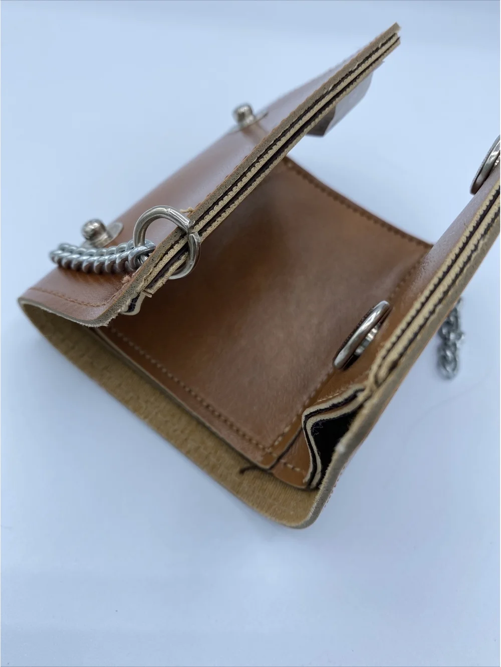 Men’s wallet, trucker biker, chain, brown simple